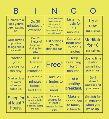 Turnstone Wellness Bingo Card