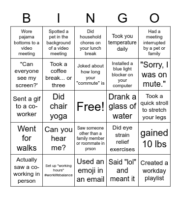 Remote Work Bingo Card