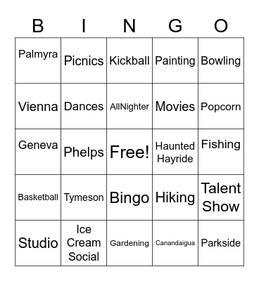 DDSO RECREATION Bingo Card