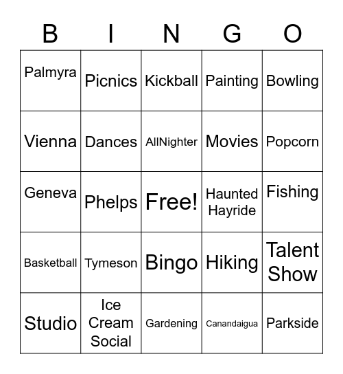 DDSO RECREATION Bingo Card