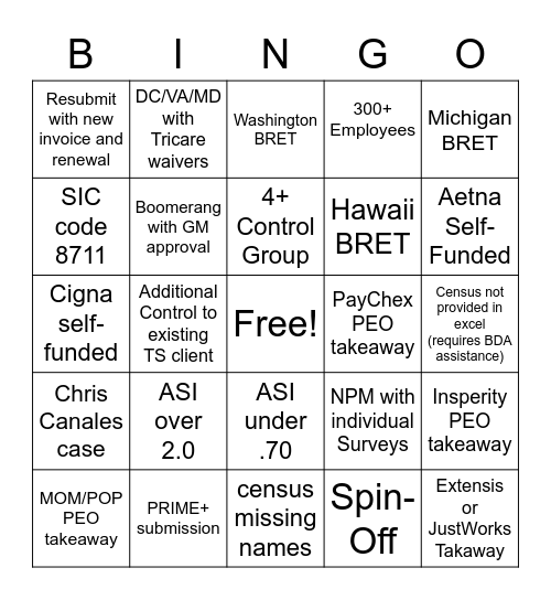 BRET BINGO Card