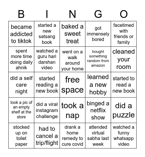 covid 19 bingo Card