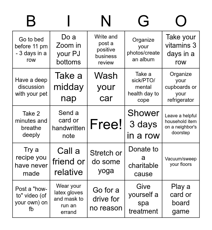 Quarantine Bingo Card