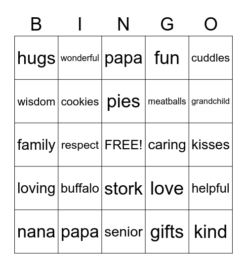 Grandparents Day Bingo Card