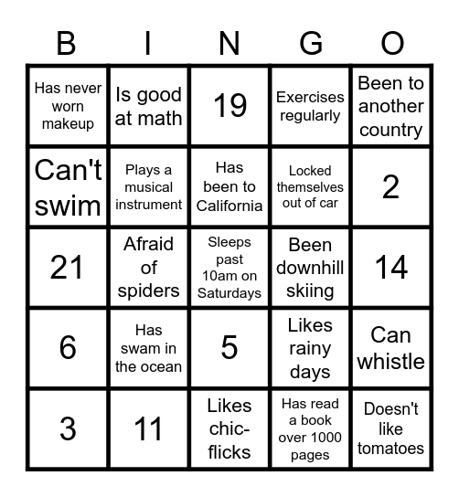 Family Trivia Bingo Card