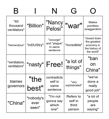 Press Conference Bingo Card