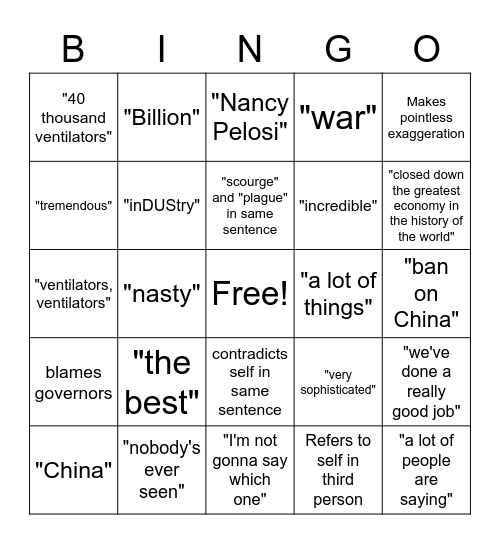 Press Conference Bingo Card