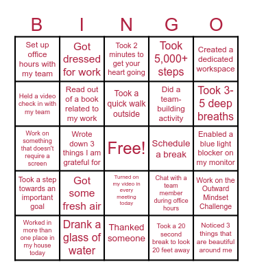 Remote Work Bingo Card