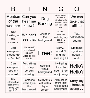 Video Conference Bingo Card