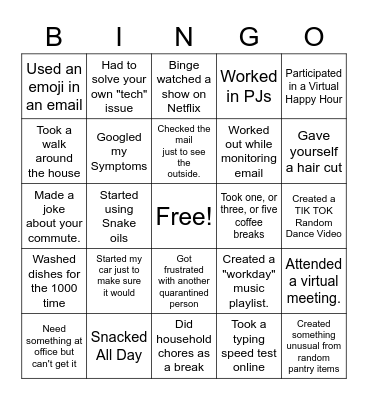 Accounting WFH BINGO Card