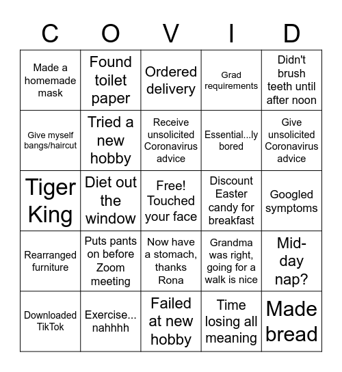 Town Hall/Quarantine Bingo Card