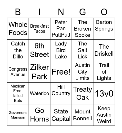 Austin Bingo Card
