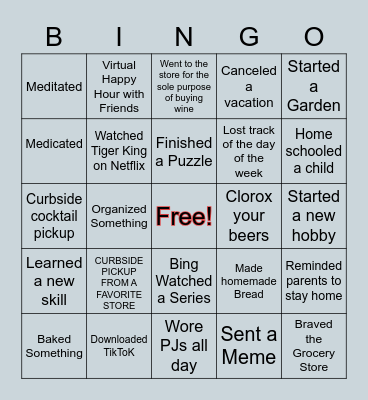 Quarantine Bingo Card