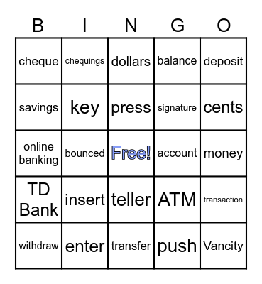 LINC 2 Banking Bingo Card