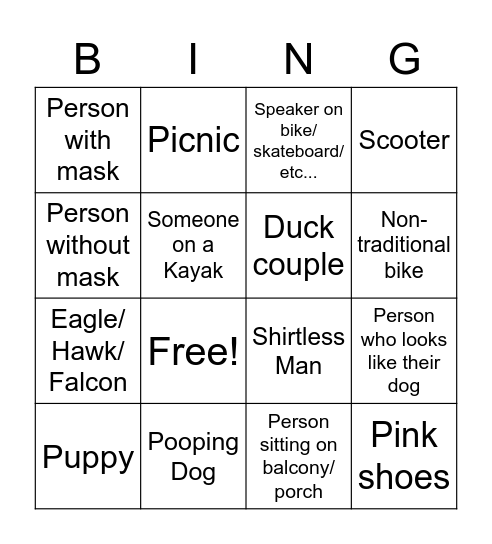 Park Bingo Card