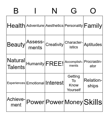 Getting To Know Yourself Bingo Card