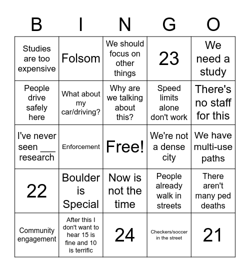 20 is Plenty at Council! Bingo Card