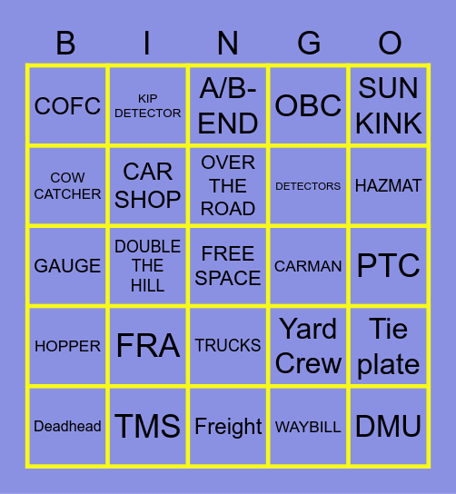 Alaska Railroad BINGO Card
