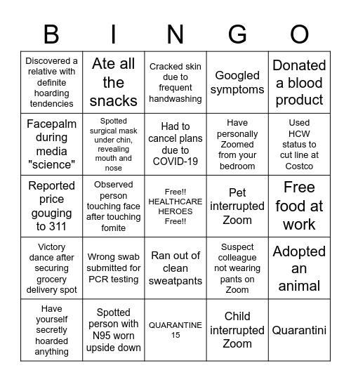 COVID-19 BINGO Card