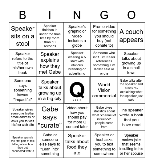 Q Ideas Bingo Card