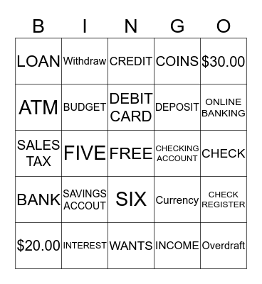 Money Bingo Card