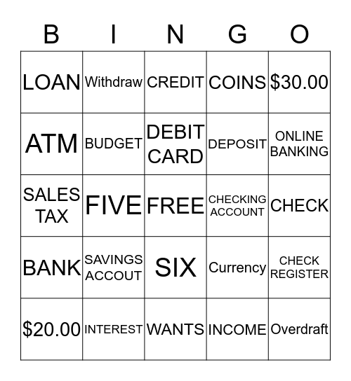 Money Bingo Card