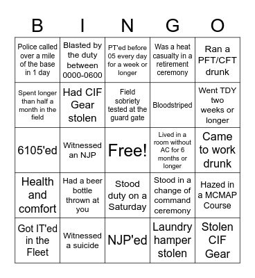 USMC Bingo Card