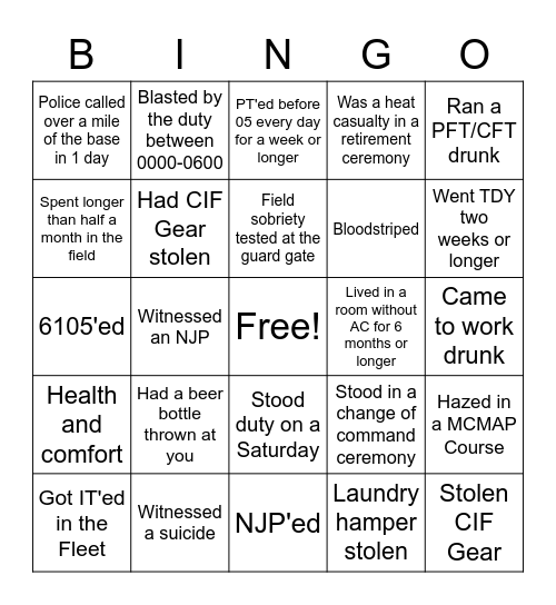 USMC Bingo Card