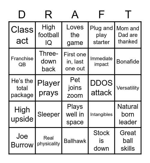 NFL Bingo Card