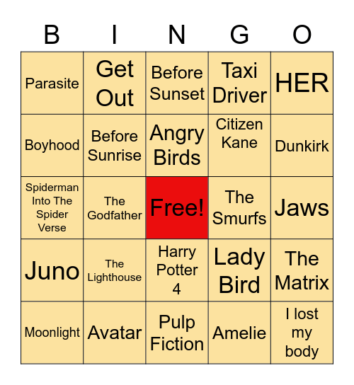 Movies you have seen before Bingo Card
