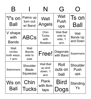 Upper Body BINGO #2 Bingo Card