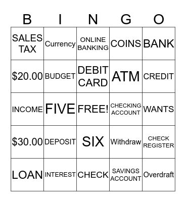 Money Bingo Card