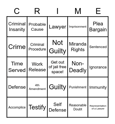 Criminal Bingo! Bingo Card