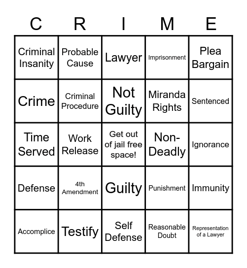 Criminal Bingo! Bingo Card