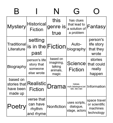 Genre Bingo Card