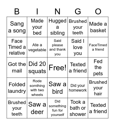 Family Bingo Card