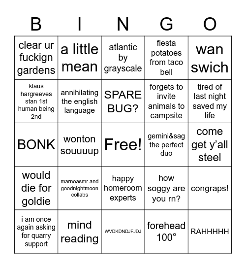 Warm forEhEad™️ Bingo Card