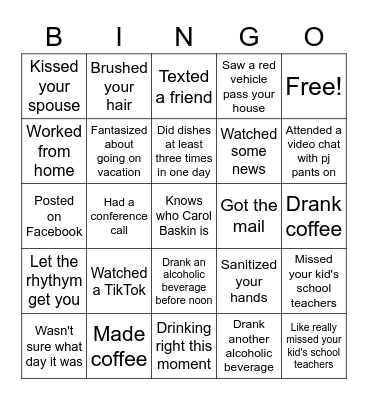 Adult Bingo Card