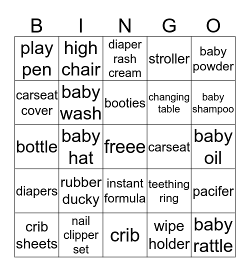 Baby Shower BINGO Card