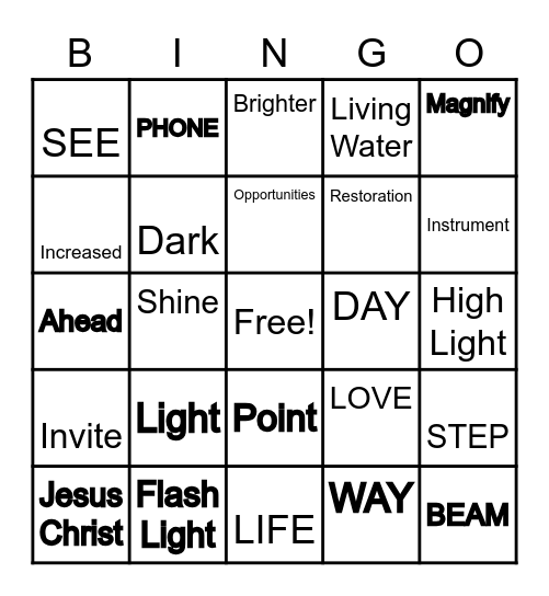 Let your Light Shine Bingo Card