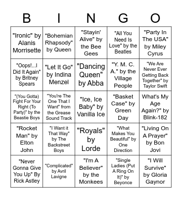 Pop Sonnet Bingo Card