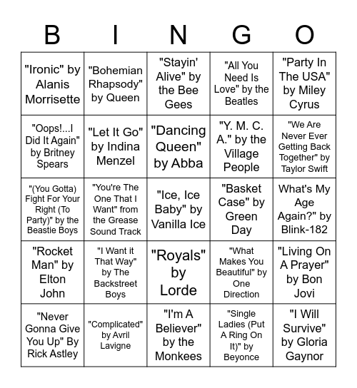 Pop Sonnet Bingo Card