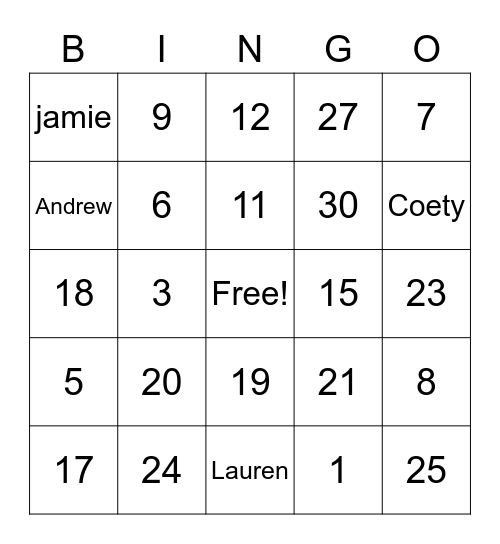 Cynthia 1 Bingo Card