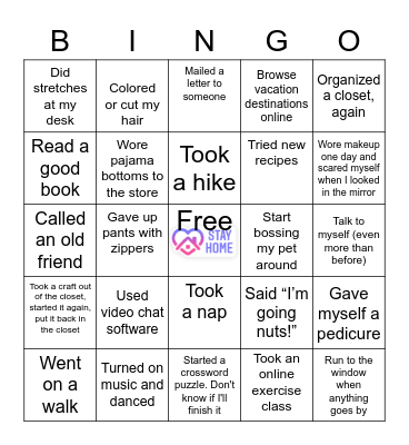 Quarantine Bingo Card