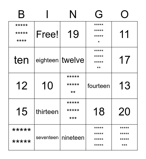 Number Identification Bingo Card