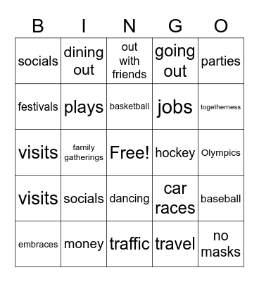 Life after Covid 19 Bingo Card