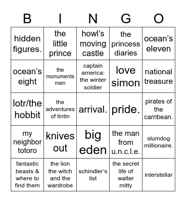 nell’s favorite movies Bingo Card