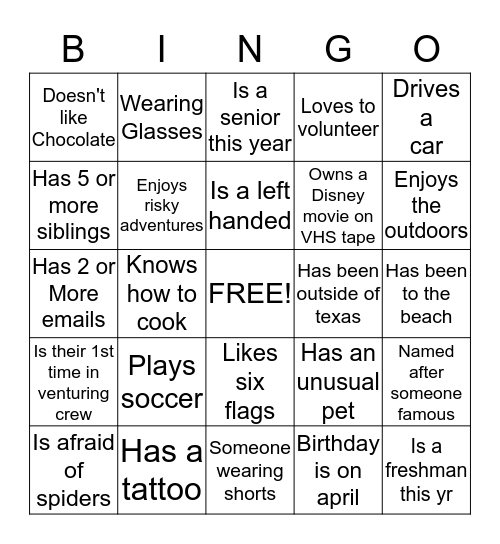 Untitled Bingo Card