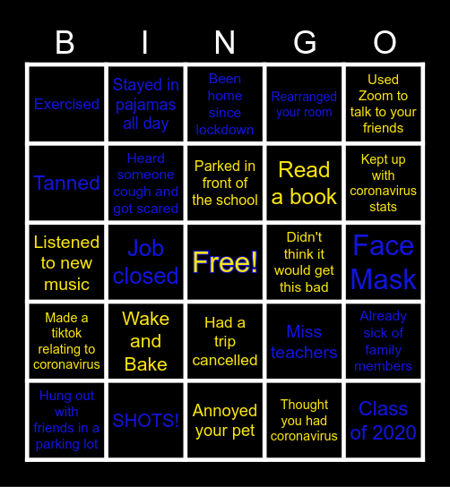 QUARANTINE Bingo Card