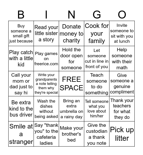 Kindness Bingo #1 Bingo Card